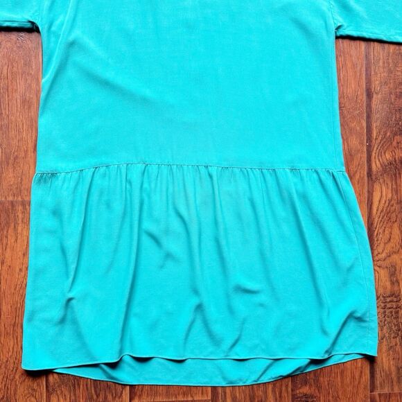Eileen Fisher Turquoise V-Neck Dress Sz Large Coastal Chic Lightweight Flowy - Picture 11 of 16